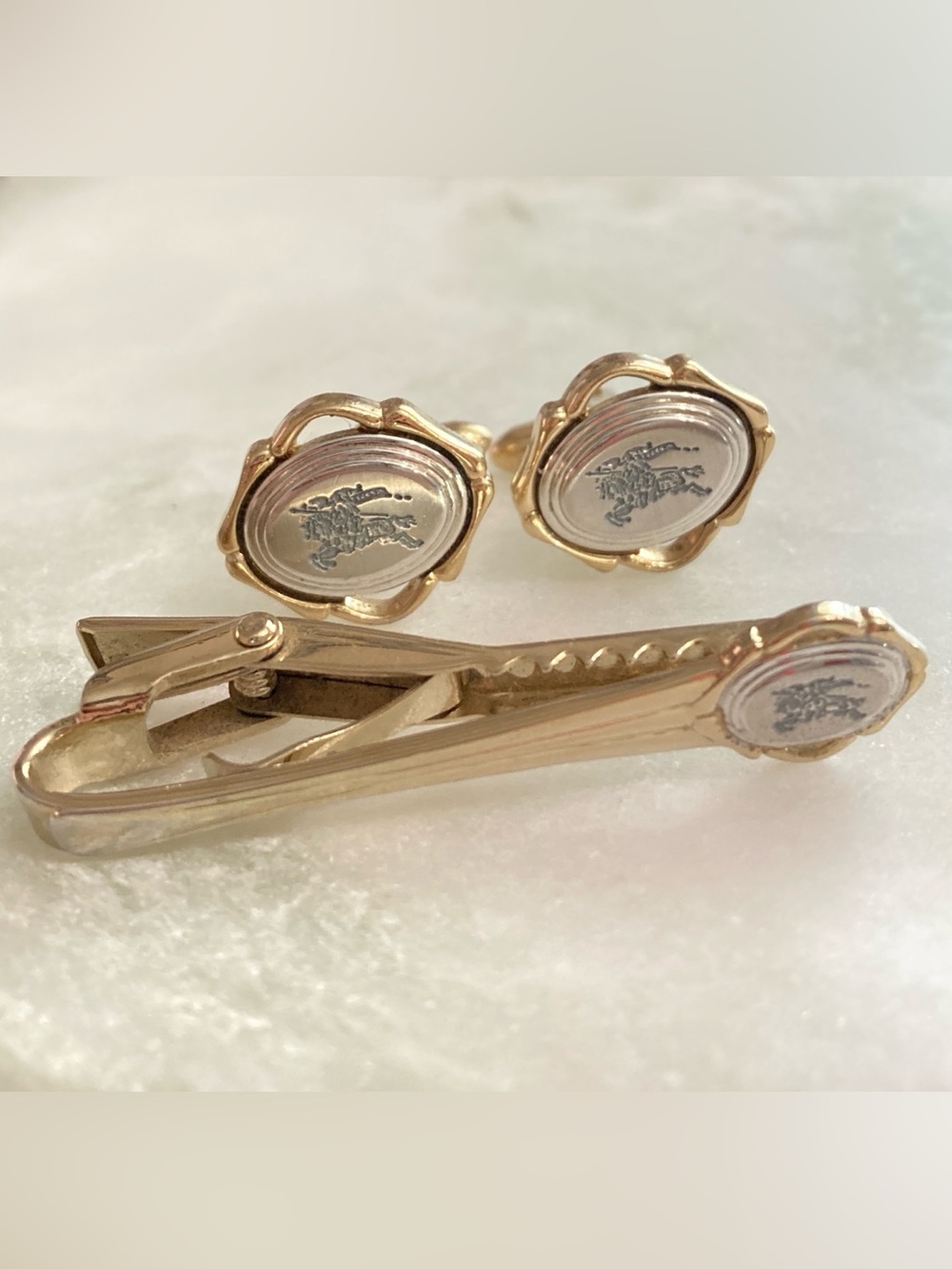 Vintage Burberry Cuff Links + Tie Clip Set